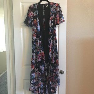 Fully Bloomed Black Floral Maxi Wrap Dress